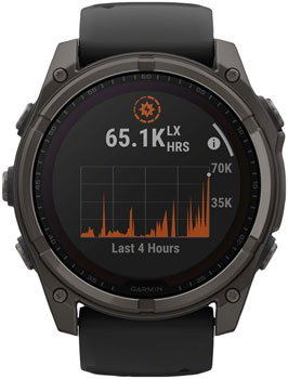 Garmin fenix 8 Smartwatch - 51mm, Solar, Sapphire, Carbon Gray DLC Titanium with Black/Pebble Gray Silicone Garmin fenix 8 Smartwatch - 51mm, Solar, Sapphire, Carbon Gray DLC Titanium with Black/Pebble Gray Silicone