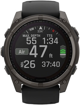 Garmin fenix 8 Smartwatch - 51mm, Solar, Sapphire, Carbon Gray DLC Titanium with Black/Pebble Gray Silicone Garmin fenix 8 Smartwatch - 51mm, Solar, Sapphire, Carbon Gray DLC Titanium with Black/Pebble Gray Silicone