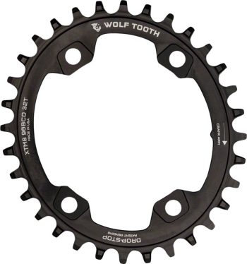 Wolf Tooth Elliptical 96 BCD Chainring - 32t, 96 Asymmetric BCD, 4-Bolt, Drop-Stop, For Shimano XTR M9000 and M9020 Cranks, Black