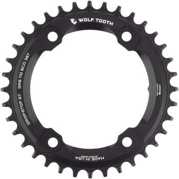 Wolf Tooth Shimano 110 Asymmetric BCD Chainring - 36t, 110 Asymmetric BCD, 4-Bolt, Drop-Stop ST, For Shimano GRX Cranks, Black